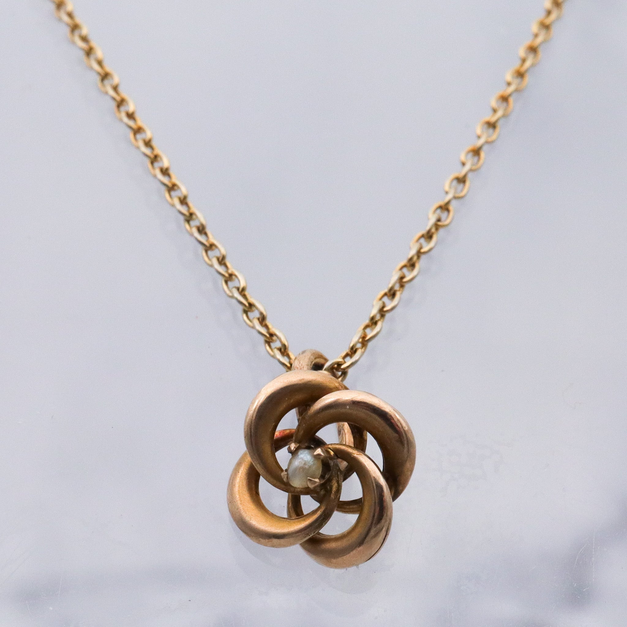 Antique Victorian 10k gold infinity love knot pearl pendant